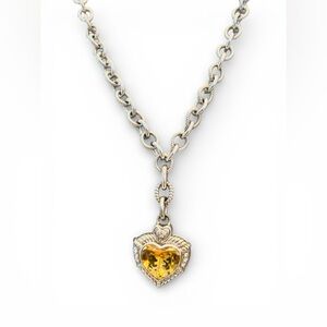 Judith Ripka Sterling Silver Citrine Heart Pendant Necklace 925 Thailand